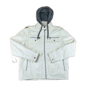 Chor Clothing White Leather Lined Hooded Jackets Mens Large L RN#109359 Kor,Kor